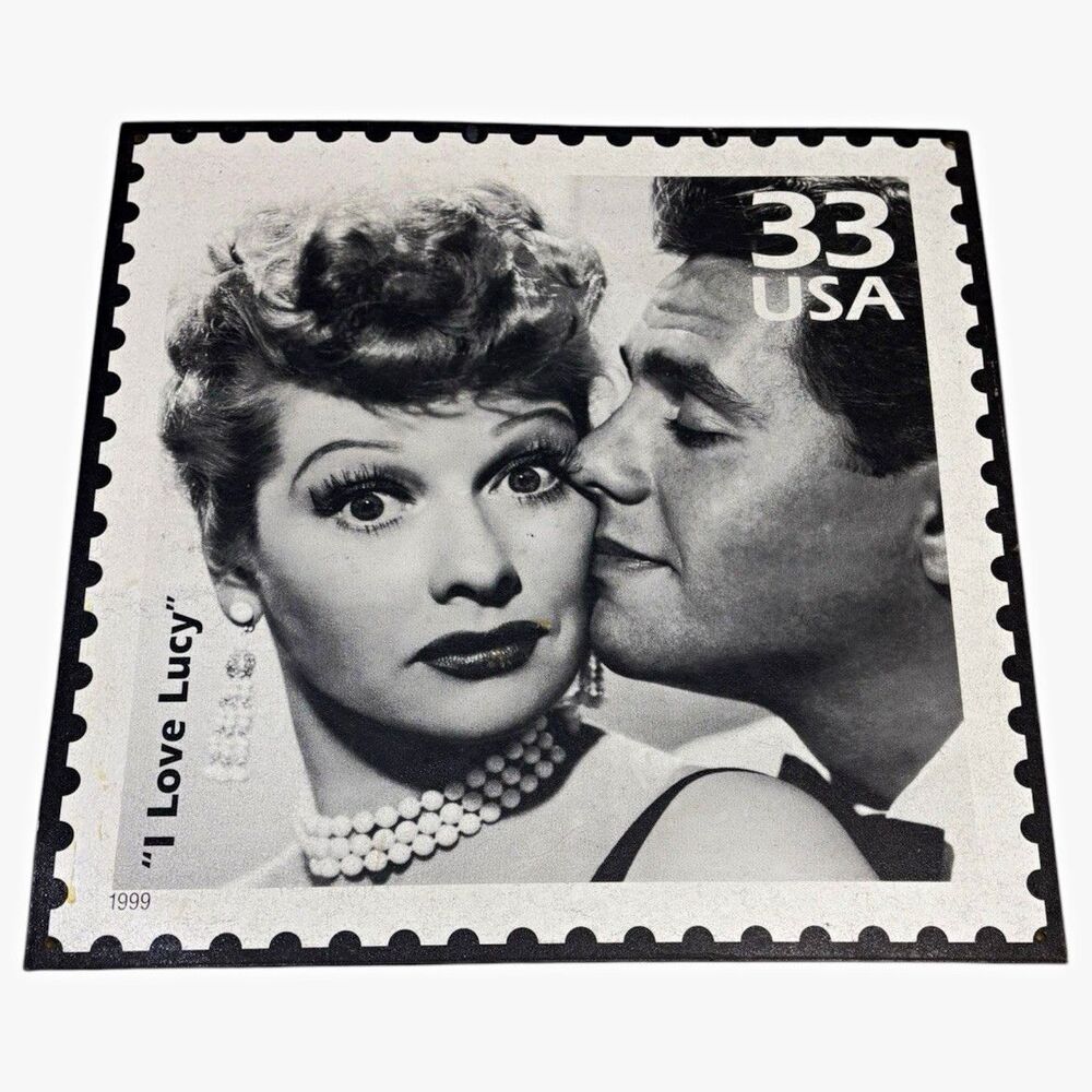 Vintage 1999 I Love Lucy Metal Tin Sign 33c USPS Postage Stamp Desi Arnaz 13x13